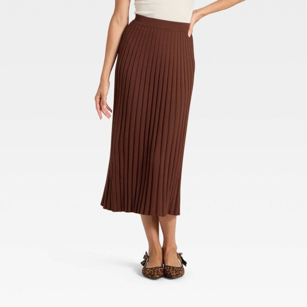 a new day Brown Pleated Midi Skirt